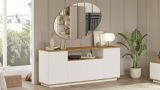 Credenza Nekkar, Buffet da soggiorno, Madia da salotto, Dispensa moderna da cucina, 180x45h75 cm, Quercia e Bianco