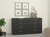 Credenza nera 140x40x81h cm 8 cassetti - Urduja