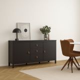 Credenza nera 151x38x79h cm 2 ante e 3 cassetti - Whitney