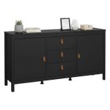 Credenza nera 151x38x79h cm 2 ante e 3 cassetti - Whitney