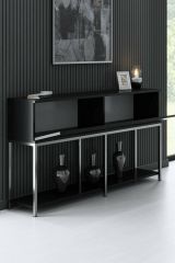 Credenza nera e argento 150x30x80h cm 2 ante - Basilia