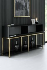 Credenza nera e oro 150x30x80h cm 2 ante - Basilia