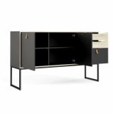 Credenza nera e quercia 147x40x86h cm 2 ante e 3 cassetti - Khan