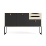 Credenza nera e quercia 147x40x86h cm 2 ante e 3 cassetti - Khan