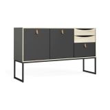 Credenza nera e quercia 147x40x86h cm 2 ante e 3 cassetti - Khan