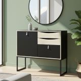 Credenza nera e quercia 98x40x86h cm 1 anta e 3 cassetti - Molise