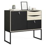 Credenza nera e quercia 98x40x86h cm 1 anta e 3 cassetti - Molise