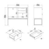 Credenza nera e quercia 98x40x86h cm 1 anta e 3 cassetti - Molise