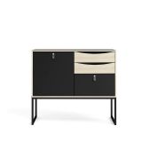 Credenza nera e quercia 98x40x86h cm 1 anta e 3 cassetti - Molise