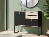 Credenza nera e quercia 98x40x86h cm 1 anta e 3 cassetti - Molise