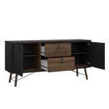 Credenza nera,noce 150x40x72h cm 2 ante e 2 cassetti - Manyi
