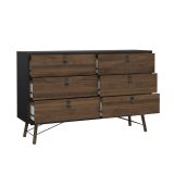Credenza nera,noce 150x40x94h cm 6 cassetti - Anturio