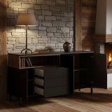 Credenza nera,noce 175x48x89h cm 3 ante e 3 cassetti - Julie