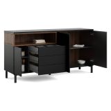 Credenza nera,noce 175x48x89h cm 3 ante e 3 cassetti - Julie