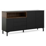 Credenza nera,noce 175x48x89h cm 3 ante e 3 cassetti - Julie