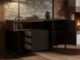 Credenza nera,noce 175x48x89h cm 3 ante e 3 cassetti - Julie