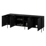 Credenza Nero 2 Ripiani 6 Vani 200.5x42x75h cm, 4 Ante - Carema