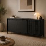 Credenza Nero 3 Cassetti 2 Ripiani 154x40x81h cm, Apertura Battente, Scorrevole - Hatomo