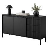 Credenza Nero 3 Cassetti 2 Ripiani 154x40x81h cm, Apertura Battente, Scorrevole - Hatomo