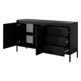 Credenza Nero 3 Cassetti 2 Ripiani 154x40x81h cm, Apertura Battente, Scorrevole - Hatomo