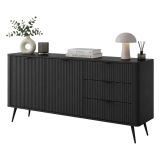 Credenza Nero 3 Cassetti 2 Ripiani 163x38x81h cm, Apertura Battente, Scorrevole - Halilala
