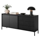 Credenza Nero 3 Cassetti 2 Ripiani 187x40x81h cm, Apertura Battente, Scorrevole - Hatone