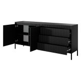 Credenza Nero 3 Cassetti 2 Ripiani 187x40x81h cm, Apertura Battente, Scorrevole - Hatone