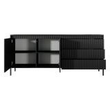 Credenza Nero 3 Cassetti 2 Ripiani 187x40x81h cm, Apertura Battente, Scorrevole - Hatone