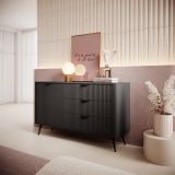 Credenza Nero 3 Cassetti un Ripiano 138x38x81h cm, Apertura Battente, Scorrevole - Halilomo