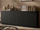 Credenza Nero 4 Ripiani 4 Ante 200x40x78h cm, 8 Vani - Masainas