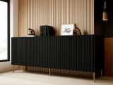 Credenza Nero 4 Ripiani 4 Ante 200x42x82h cm, 8 Vani - Londa