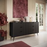 Credenza Nero 6 Cassetti un Ripiano 163x38x81h cm, Apertura Scorrevole - Hali
