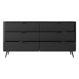 Credenza Nero 6 Cassetti un Ripiano 163x38x81h cm, Apertura Scorrevole - Hali