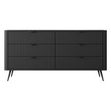 Credenza Nero 6 Cassetti un Ripiano 163x38x81h cm, Apertura Scorrevole - Hali