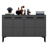 Credenza Nero Antracite 2 Ripiani 4 Ante 120x30x75h cm, 4 Vani - Perledo