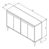 Credenza Nero Antracite 2 Ripiani 4 Ante 120x30x75h cm, 4 Vani - Perledo