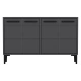 Credenza Nero Antracite 2 Ripiani 4 Ante 120x30x75h cm, 4 Vani - Perledo