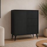 Credenza Nero Antracite 3 Cassetti Un'anta 91x40x98h cm, Apertura Battente, Scorrevole - Lemihapa