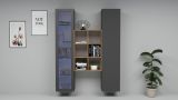 Credenza Nero Antracite 8 Ripiani 2 Ante 40x30x180h cm, 16 Vani - Rimella