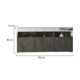 Credenza Nero Antracite Grigio Cemento 3 Ripiani 6 Vani 180x41x80h cm, 3 Ante - Fanna