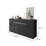 Credenza Nero Antracite Grigio un Cassetto 3 Ripiani 170x40x85h cm, Apertura Battente - Cirimido