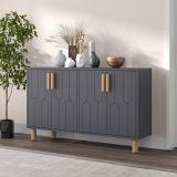 Credenza Nero Antracite Marrone Rovere 2 Ripiani 4 Ante 120x30x74h cm, 4 Vani - Venerina