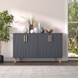 Credenza Nero Antracite Marrone Rovere 2 Ripiani 4 Ante 120x30x74h cm, 4 Vani - Venerina