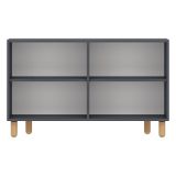 Credenza Nero Antracite Marrone Rovere 2 Ripiani 4 Ante 120x30x74h cm, 4 Vani - Venerina