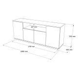 Credenza Nero Antracite Marrone Rovere 3 Ripiani 4 Ante 180x45x75h cm, 6 Vani - Cisliano
