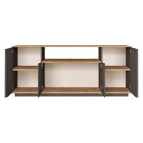 Credenza Nero Antracite Marrone Rovere 3 Ripiani 4 Ante 180x45x75h cm, 6 Vani - Cisliano