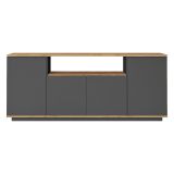 Credenza Nero Antracite Marrone Rovere 3 Ripiani 4 Ante 180x45x75h cm, 6 Vani - Cisliano