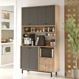 Credenza Nero Antracite Marrone Rovere 4 Ripiani 2 Cassetti 120x36x205h cm, 6 Ante - Pianella