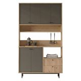 Credenza Nero Antracite Marrone Rovere 4 Ripiani 2 Cassetti 120x36x205h cm, 6 Ante - Pianella