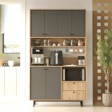 Credenza Nero Antracite Marrone Rovere 4 Ripiani 2 Cassetti 120x36x205h cm, 6 Ante - Pianella